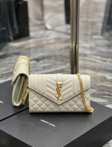 YSSL Envelope Small Chain Bag White For Women, Women’s Bags 8in/22cm YSL