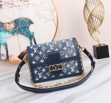 Top Quality Dauphine MM Denim Jacquard Monogram Pattern Navy Blue For Women,  Shoulder And Crossbody Bags 9.8in/25cm Top Quality M59631