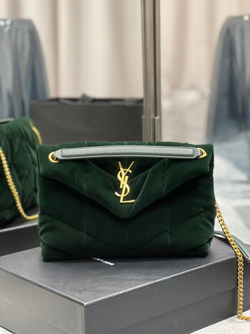 YSSL Puffer Small Chain Bag Dark Green For Women, Women’s Bags 11in/29cm YSLâ