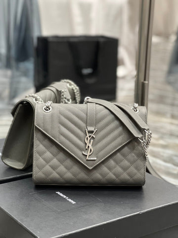 YSSL Envelope Medium Chain Bag Dark Grey For Women, Women’s Bags 9in/24cm YSL